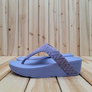 Fitflop Lottie Chevron-Suede Toe Post Sandals Women 6 Purple Wedge Thong R18-665